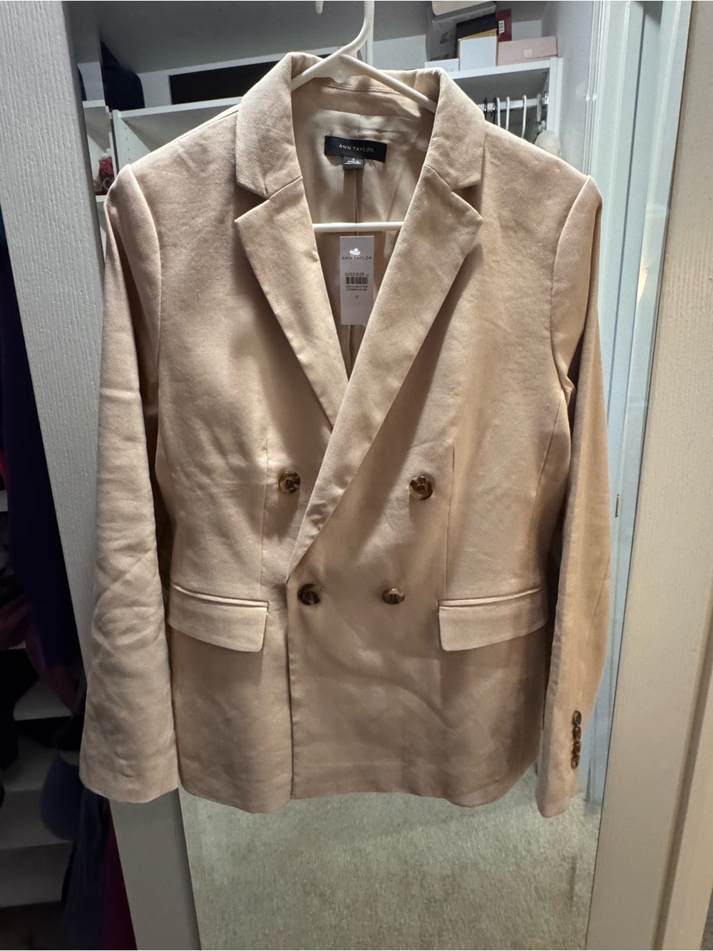 Ann Taylor Double-Breasted Beige Blazer Jacket